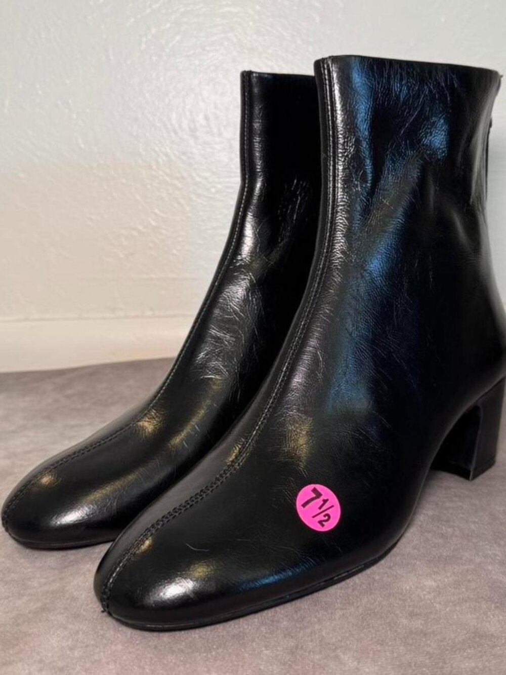 MNG Mango Patent Leather Heeled Chic Chelsea Boots | Black Ankle Boots Size 7.5
